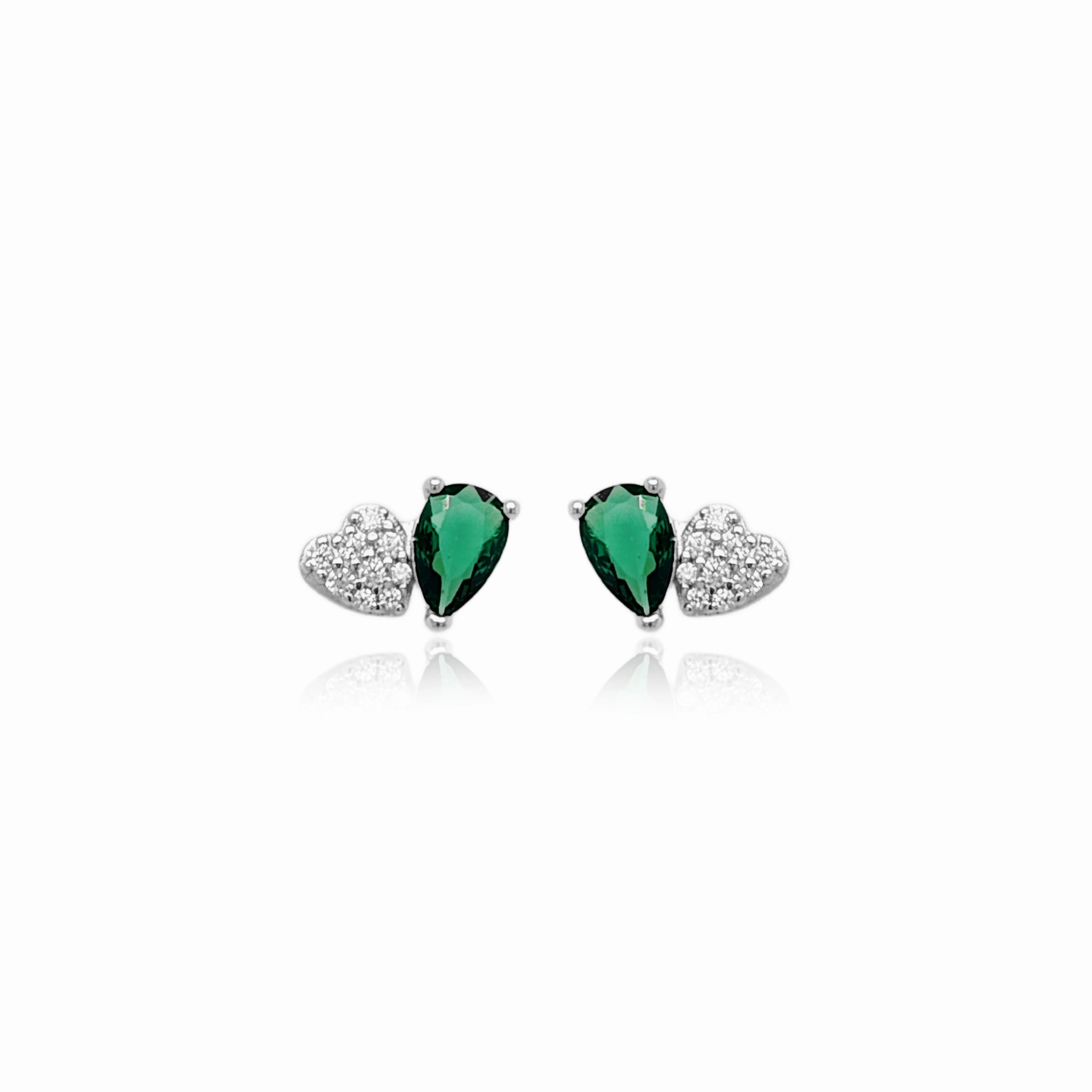 Sterling Silver Micropave Heart With Colored Pear CZ Stud Earring Glow Mood Gift Option