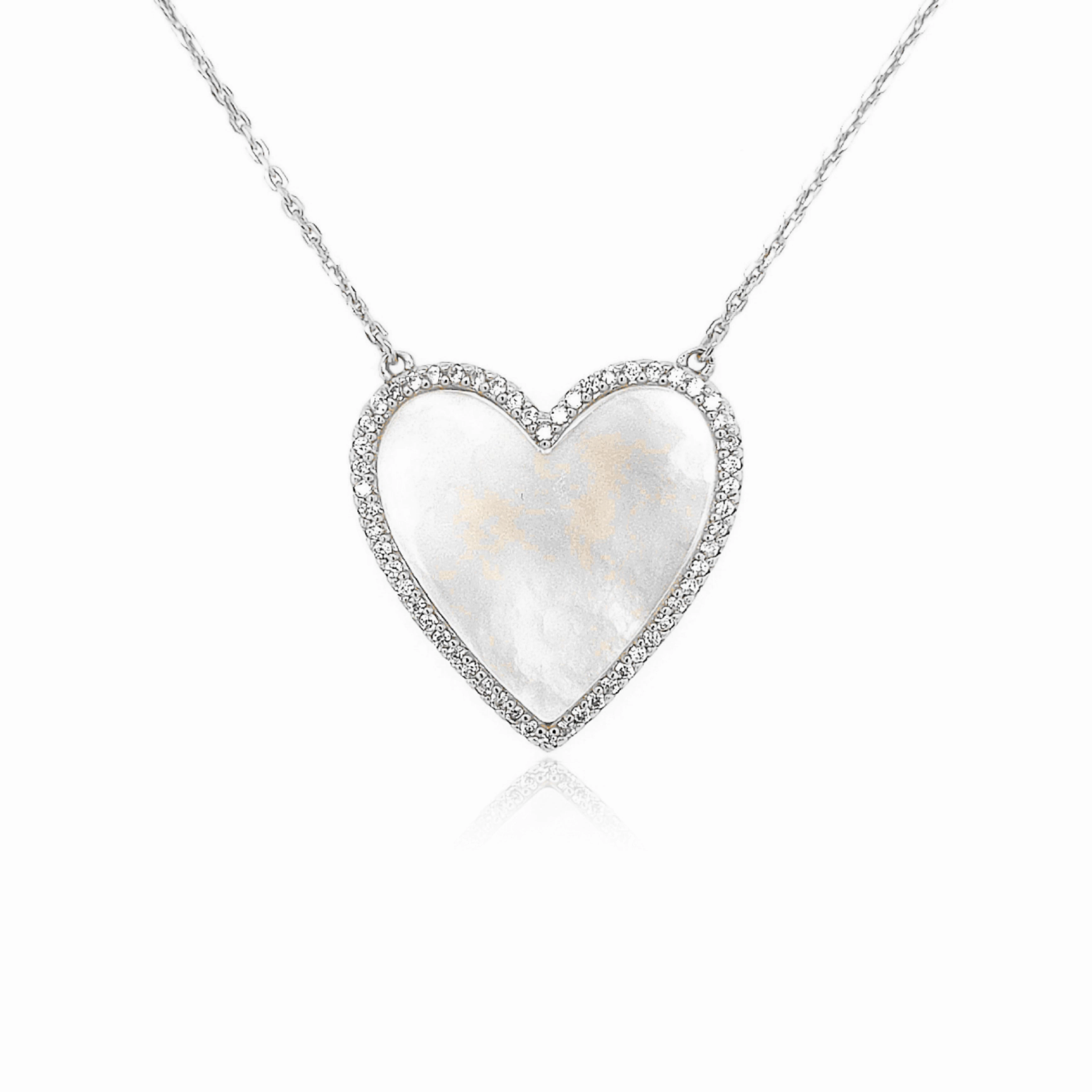 Radiant Radiance Sterling Silver Mother of Pearl Heart With CZ Border Necklace
