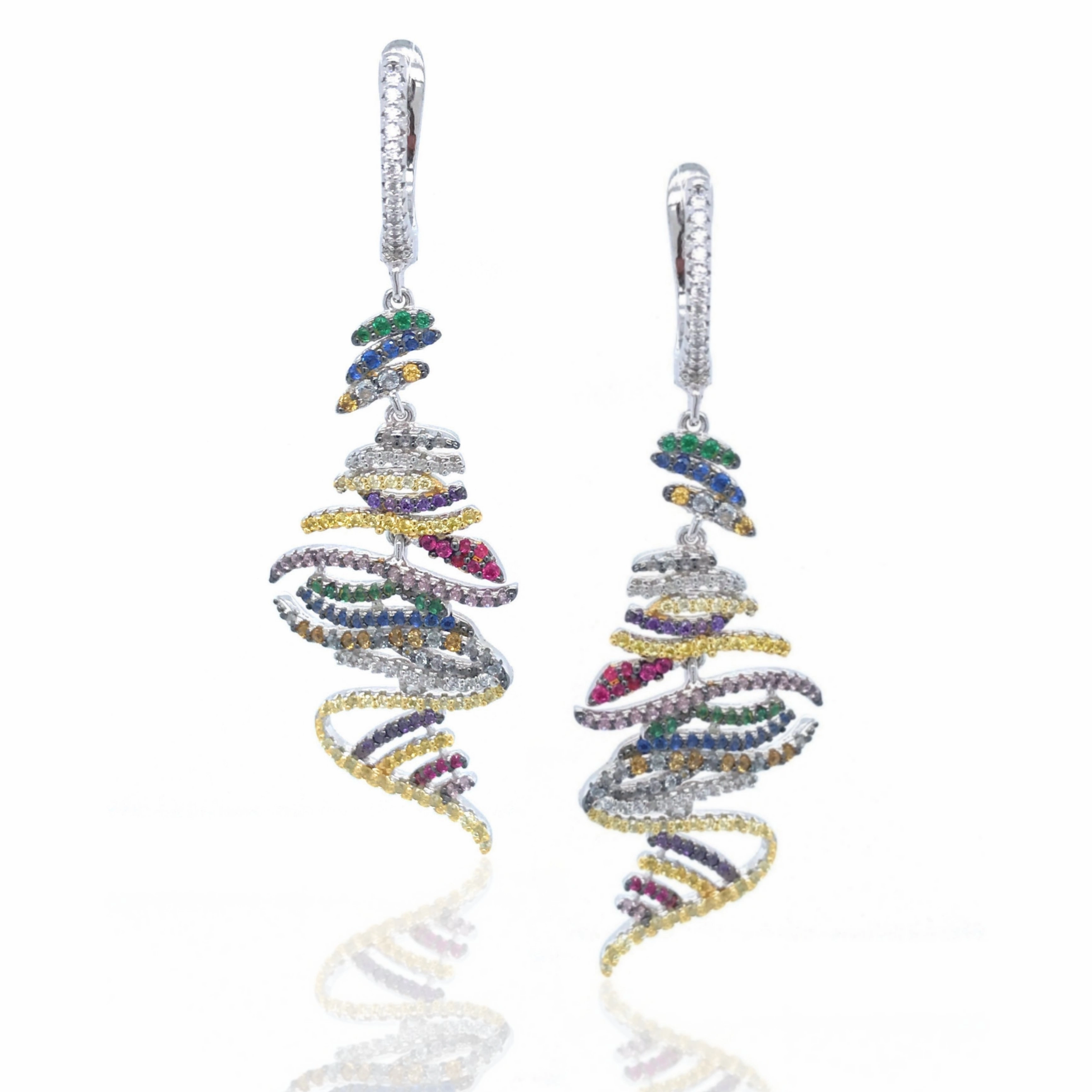 Sterling Silver Multi Colored Micro Pave Earring Smooth Feature