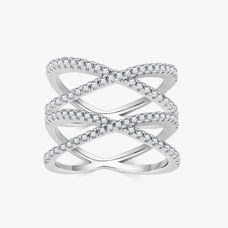 Shine In Light Dazzling Finish Sterling Silver Multi Criss Cross Stacking Rings