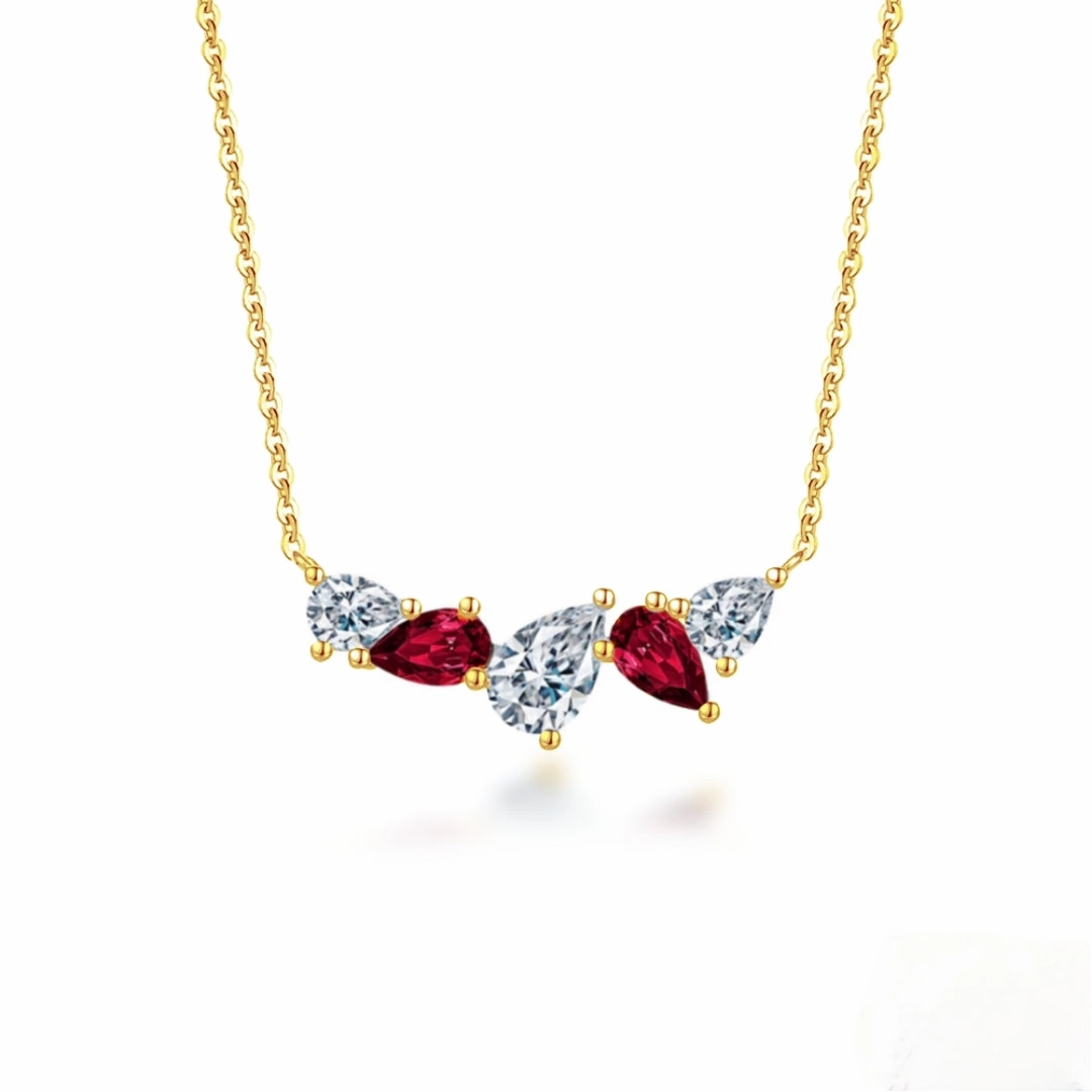 Sterling Silver Multi Pear Shaped Stones on Chain Necklace Festive Wear