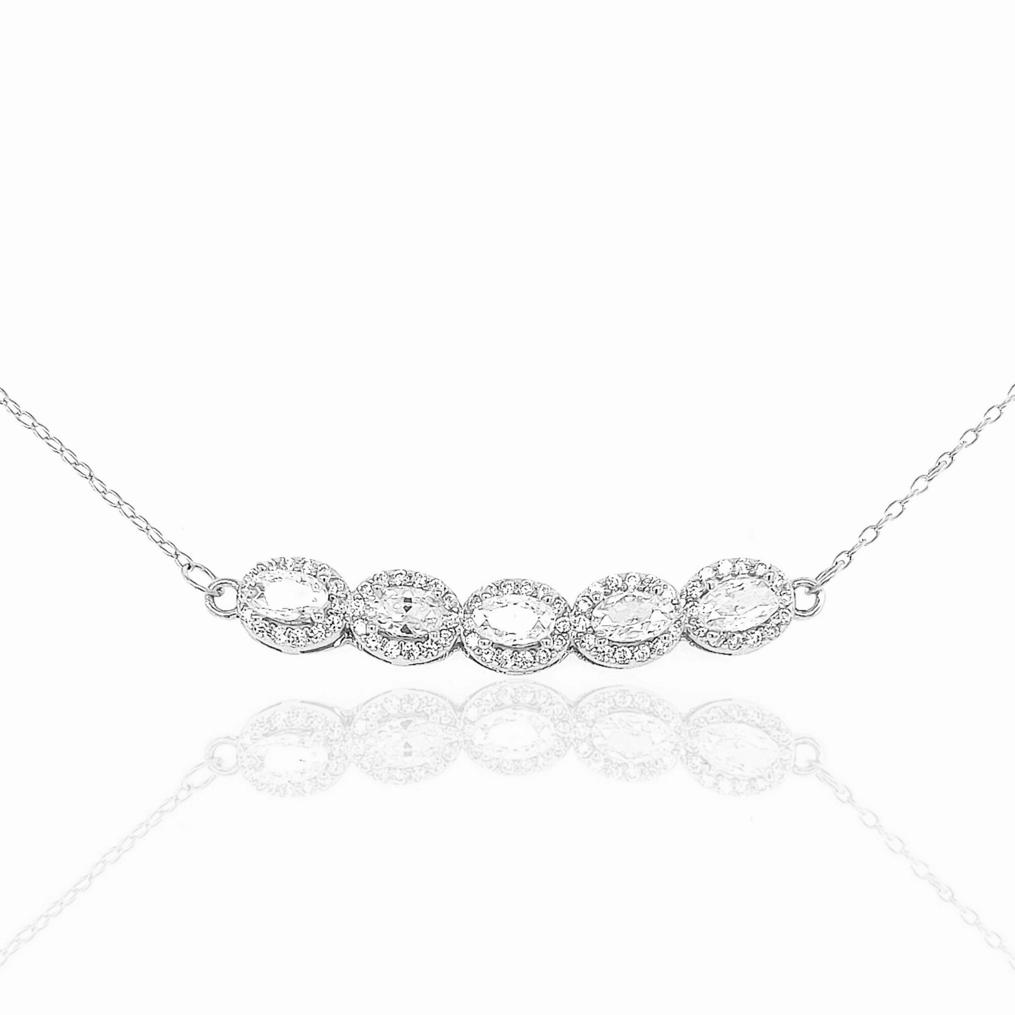 Highlight Feature Unique Radiance Sterling Silver Oval CZ Bar Necklace