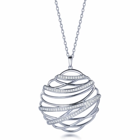 Effortless Look Sterling Silver Overlapping Curved Lines Micropave  Pendant Necklace
