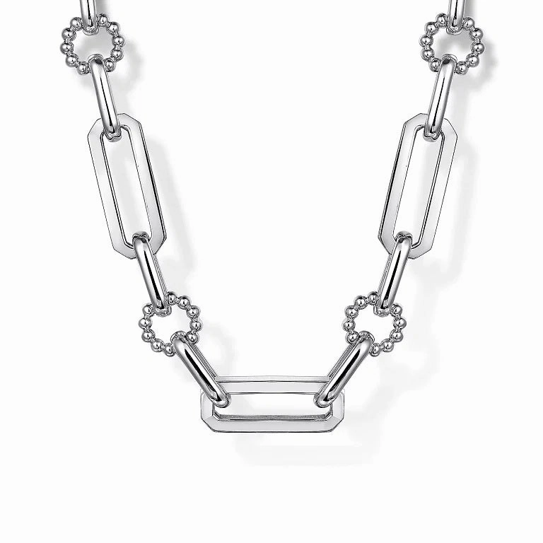 Sterling Silver Paper Clip Chain 17 Inch Necklace with Bujukan Connectors Glamorous Work