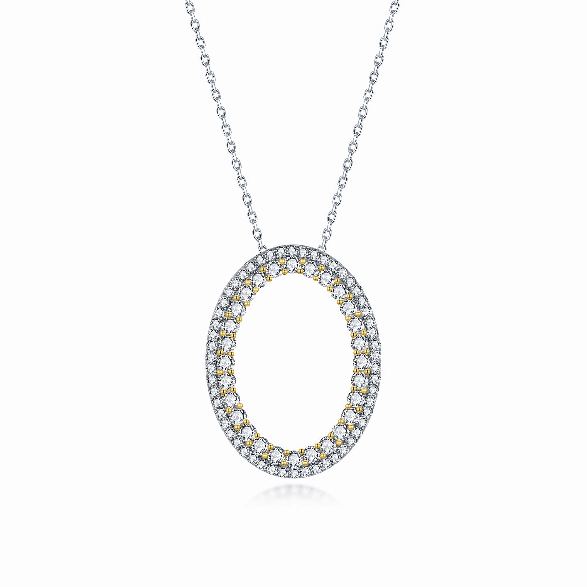 Trendy Form Sterling Silver Pendant Necklace with Clear and Colored Stone On Diamond Cut Chain