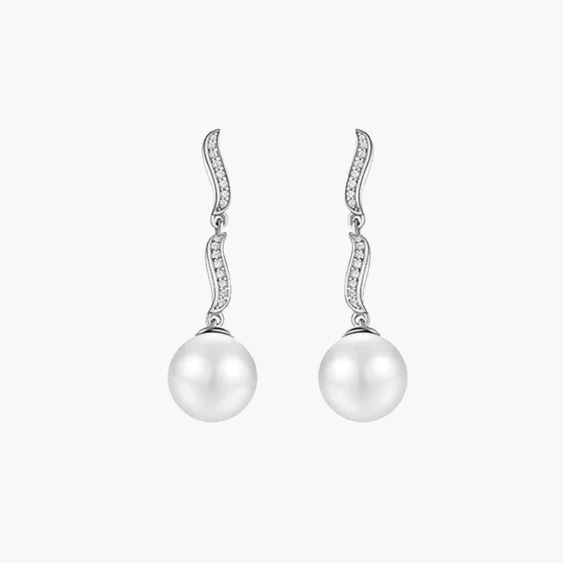 Sterling Silver Ripple Dangle Pearl Earrings Glittering Sparkle Fashion Classic
