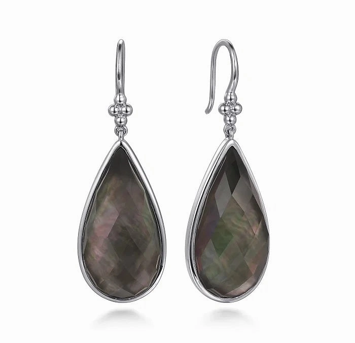 Low-Cost Product Daywear Style Sterling Silver Rock Crystal and Black MOP Doublet Fish Wire Teardrop Earrings