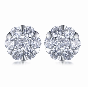 Sterling Silver Round Micropave CZ Stud Earrings Polished Look