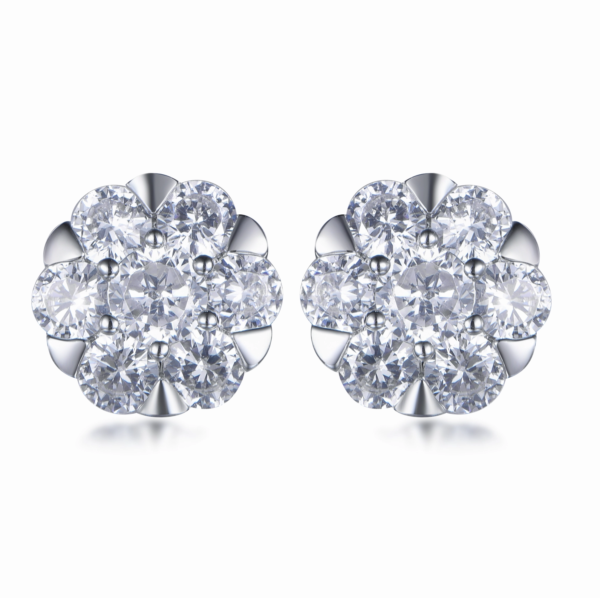 Sterling Silver Round Micropave CZ Stud Earrings Polished Look