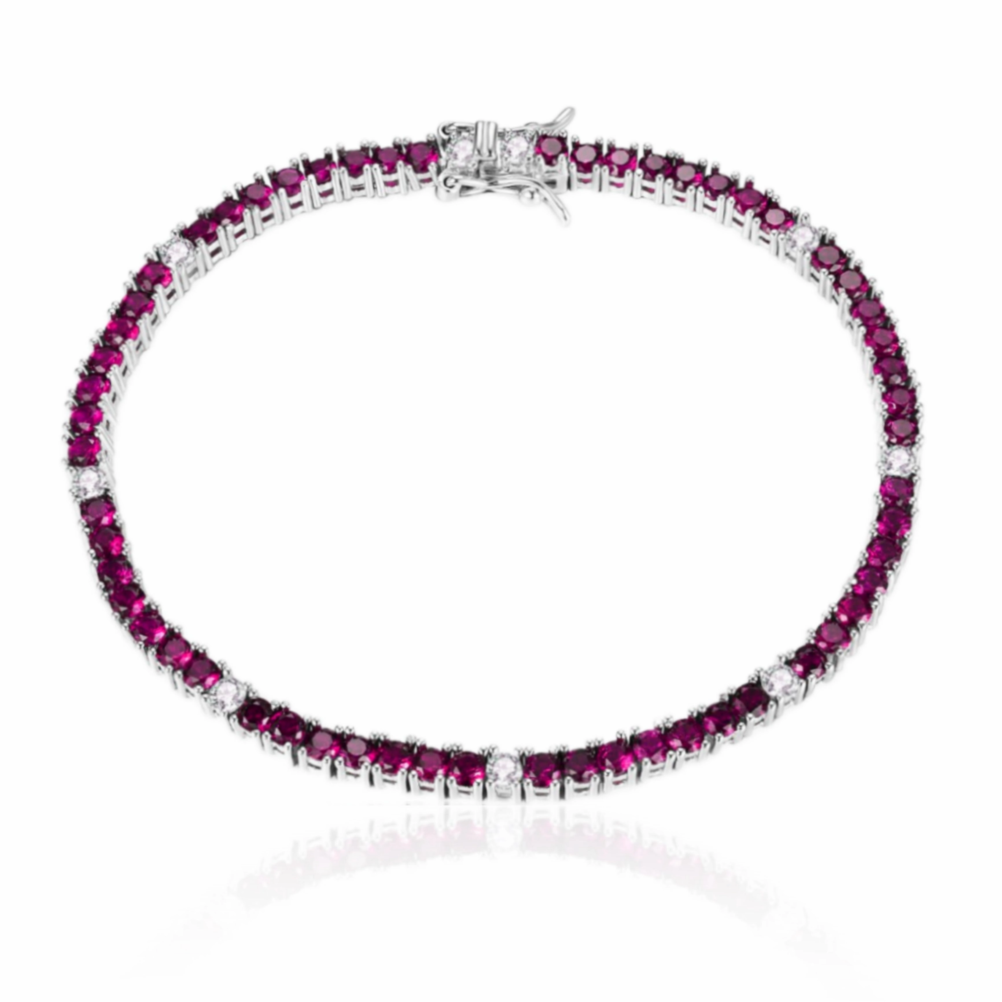 Stylish Edge Effortless Touch Sterling Silver Ruby, Emerald, Sapphire, or Black Colored CZ Stone Bracelet