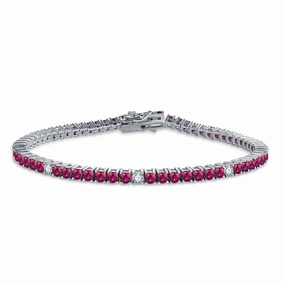 Chic Day Casual Wear Sterling Silver Ruby, Emerald, Sapphire, or Black Colored CZ Stone Bracelet