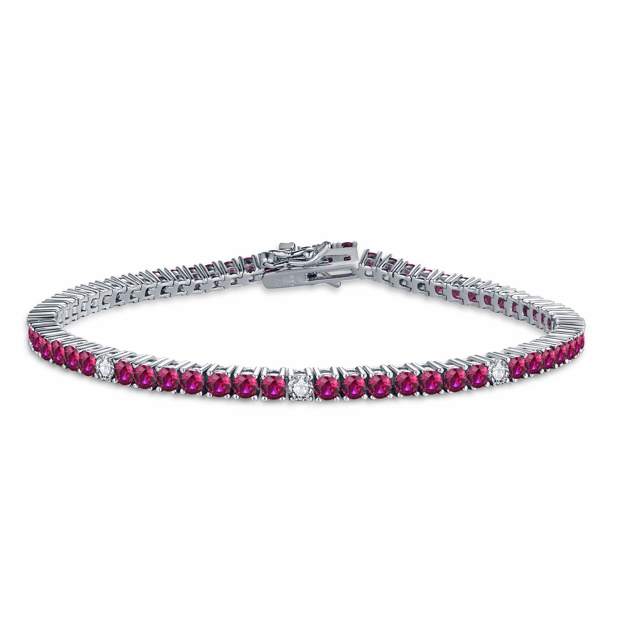 Chic Day Casual Wear Sterling Silver Ruby, Emerald, Sapphire, or Black Colored CZ Stone Bracelet