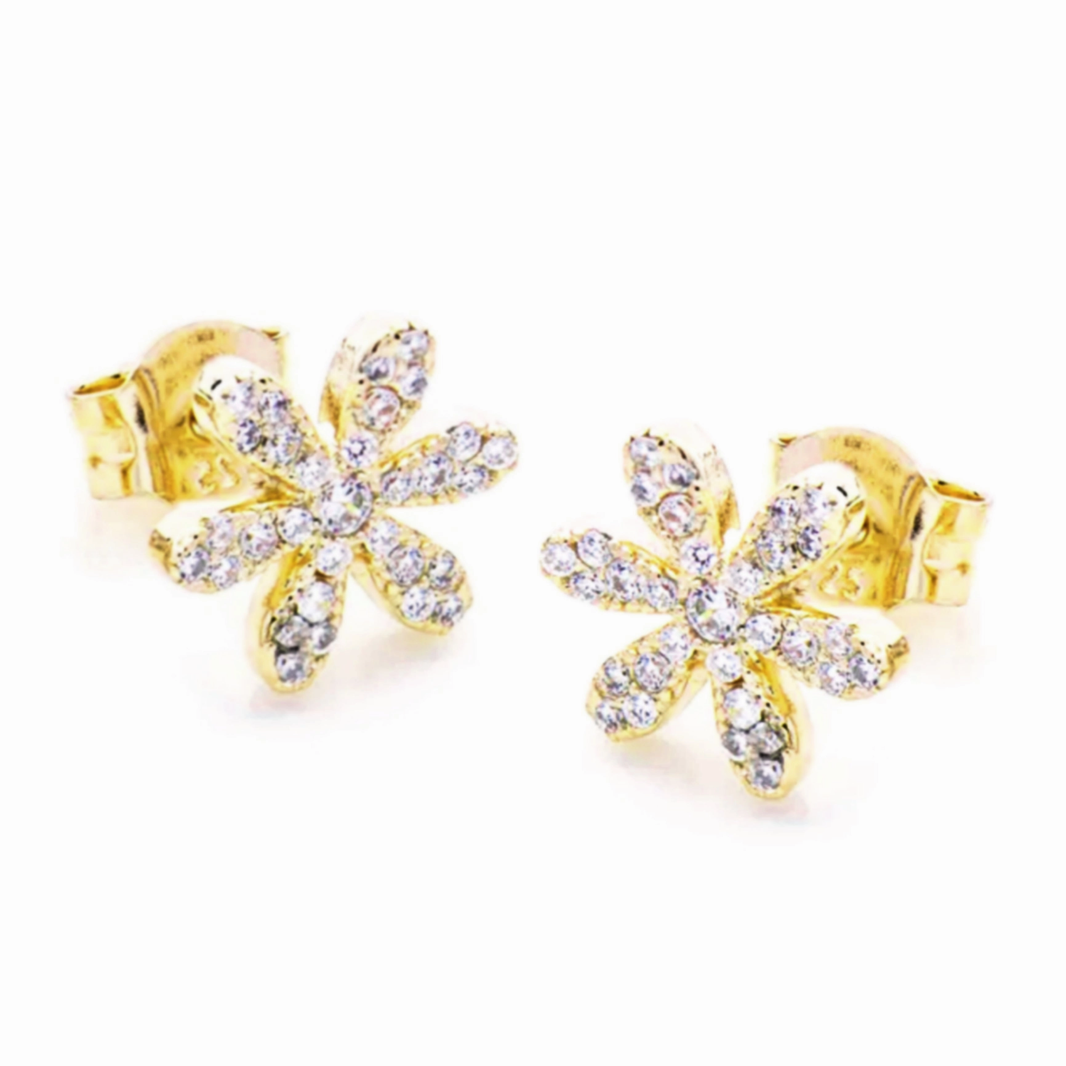 Sterling Silver Six Thin Petal Flower Stud Earrings Vibrant Shine