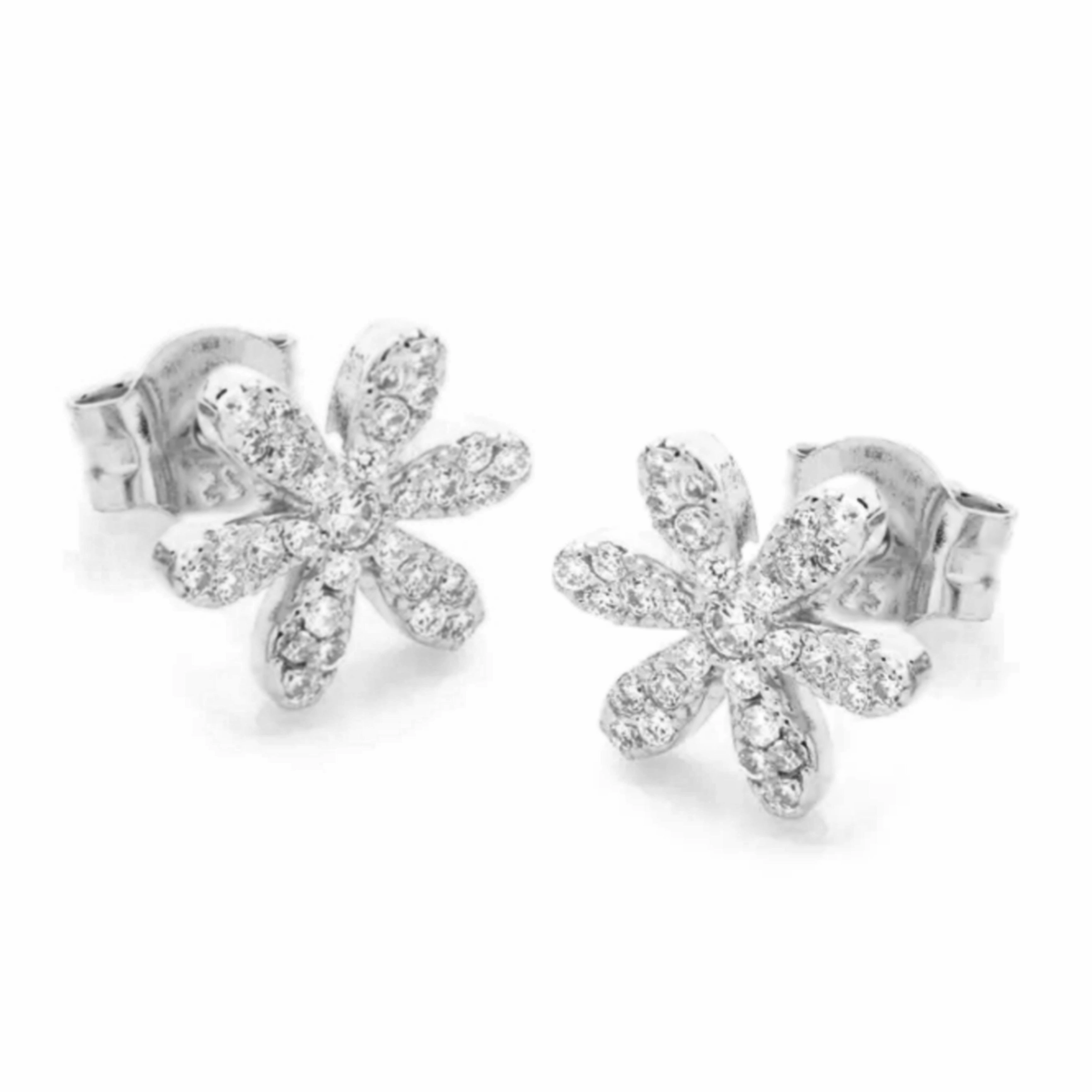 Sterling Silver Six Thin Petal Flower Stud Earrings Timeless Contour Ocean Look