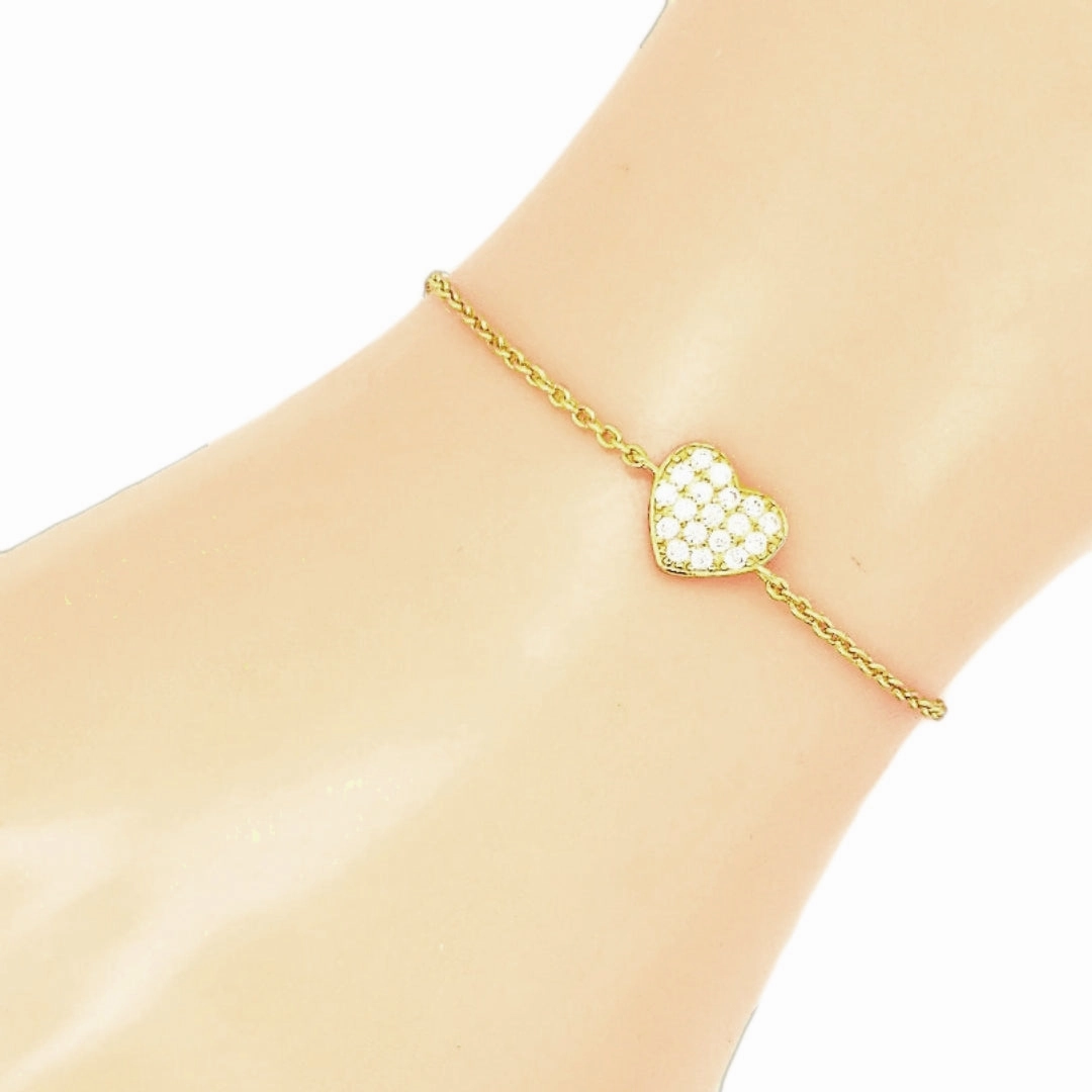 Distinct Style Distinctive Design Sterling Silver Small CZ Heart Bracelet