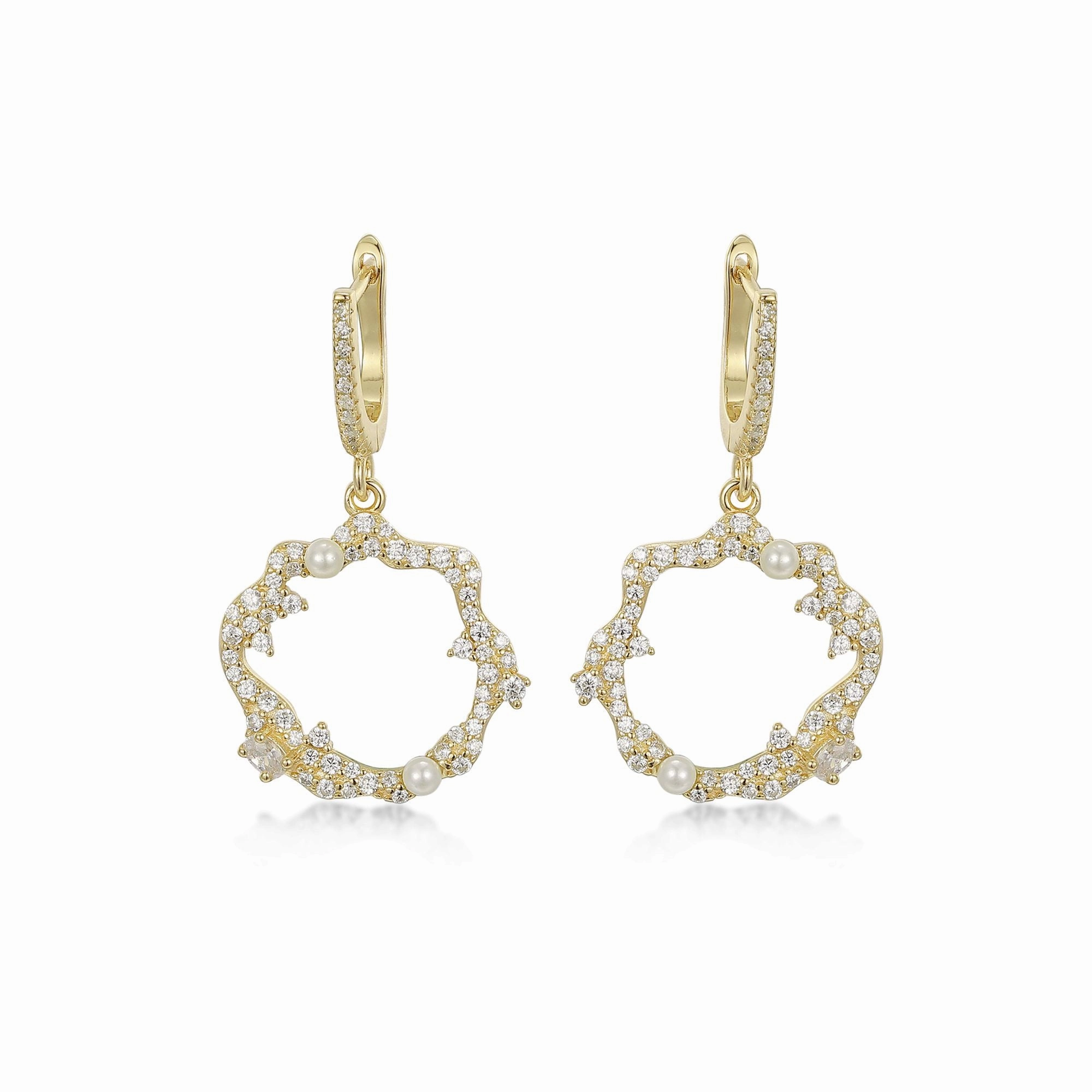 Sterling Silver Sprinkled CZ and Pearl Circle Earrings Detail Pop