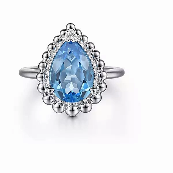 Sterling Silver Swiss Blue Topaz Bujukan Pear Shape Fashion Ring. Finger Size 6.5 No Brand