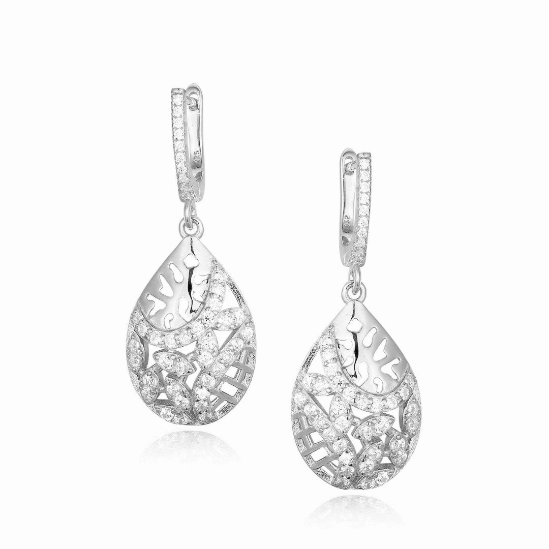 Exquisite Style Elegant Radiance Sterling Silver Teardrop CZ Design Earring