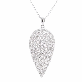 Sterling Silver Teardrop CZ Pendant Necklace Pastel Look Charming Stones