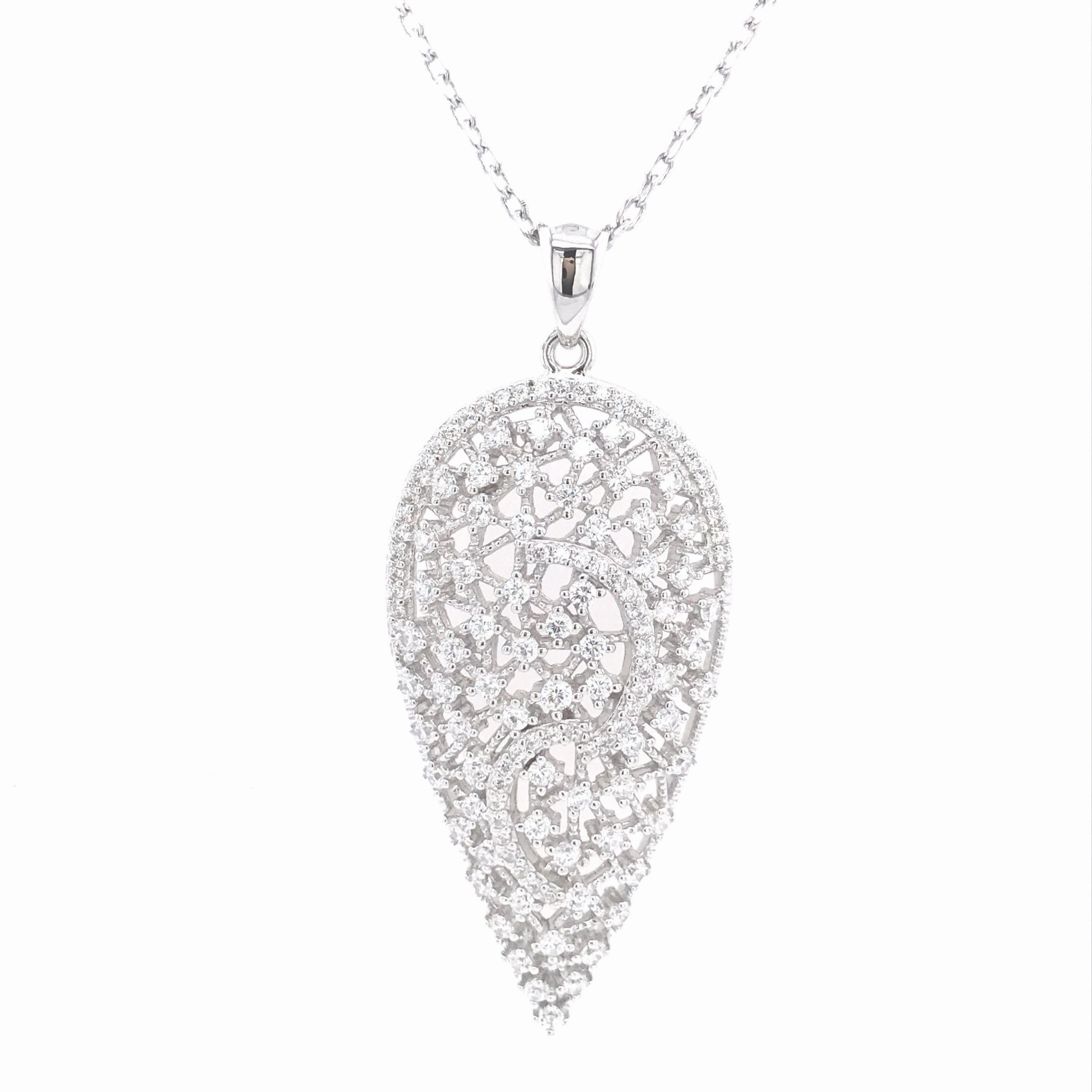 Sterling Silver Teardrop CZ Pendant Necklace Pastel Look Charming Stones