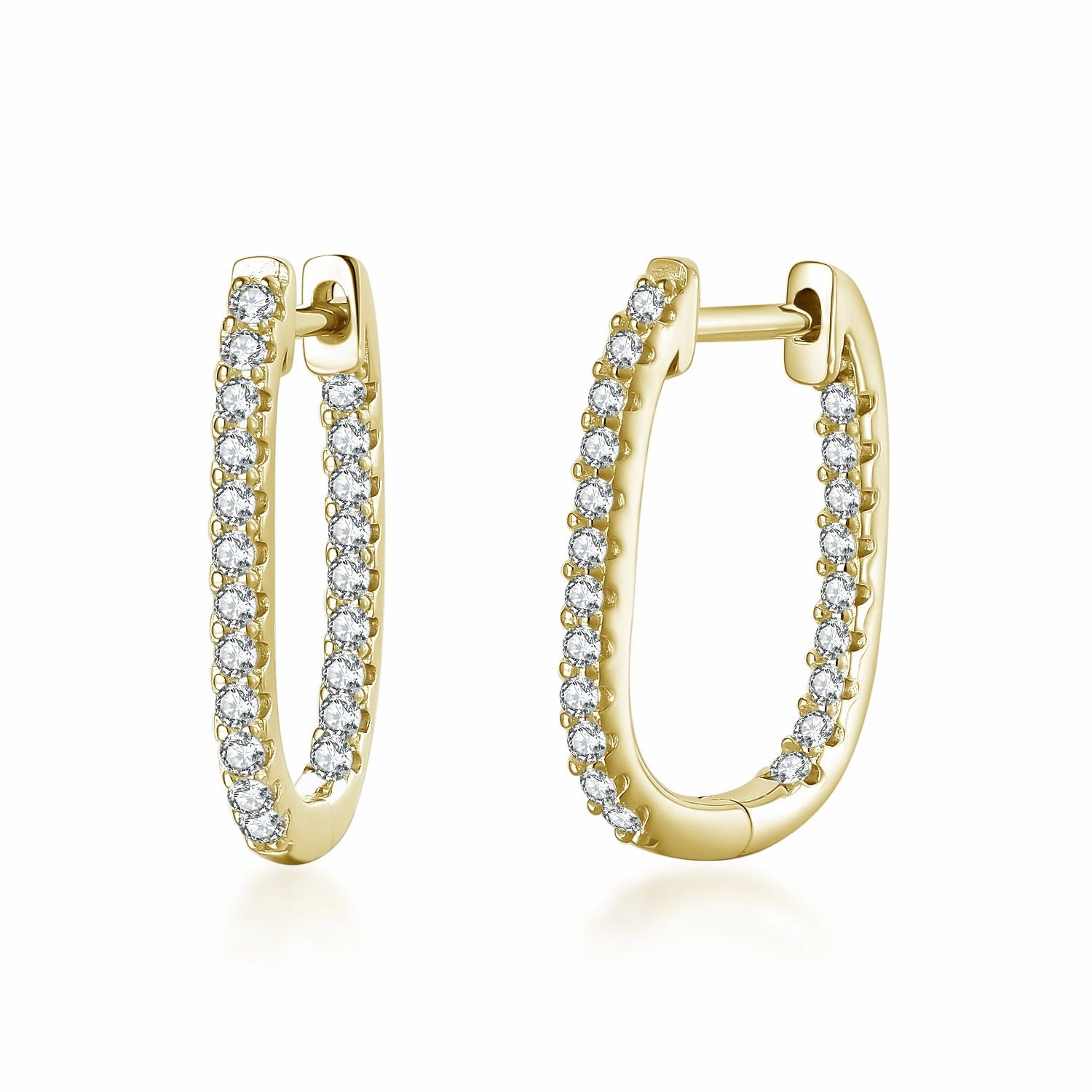 Sterling Silver Thin CZ Rectangular Hoop Earrings Soft Finish Glossy Accent