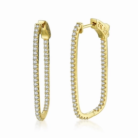 Sterling Silver Thin CZ Rectangular Hoop Earrings Artisan Made