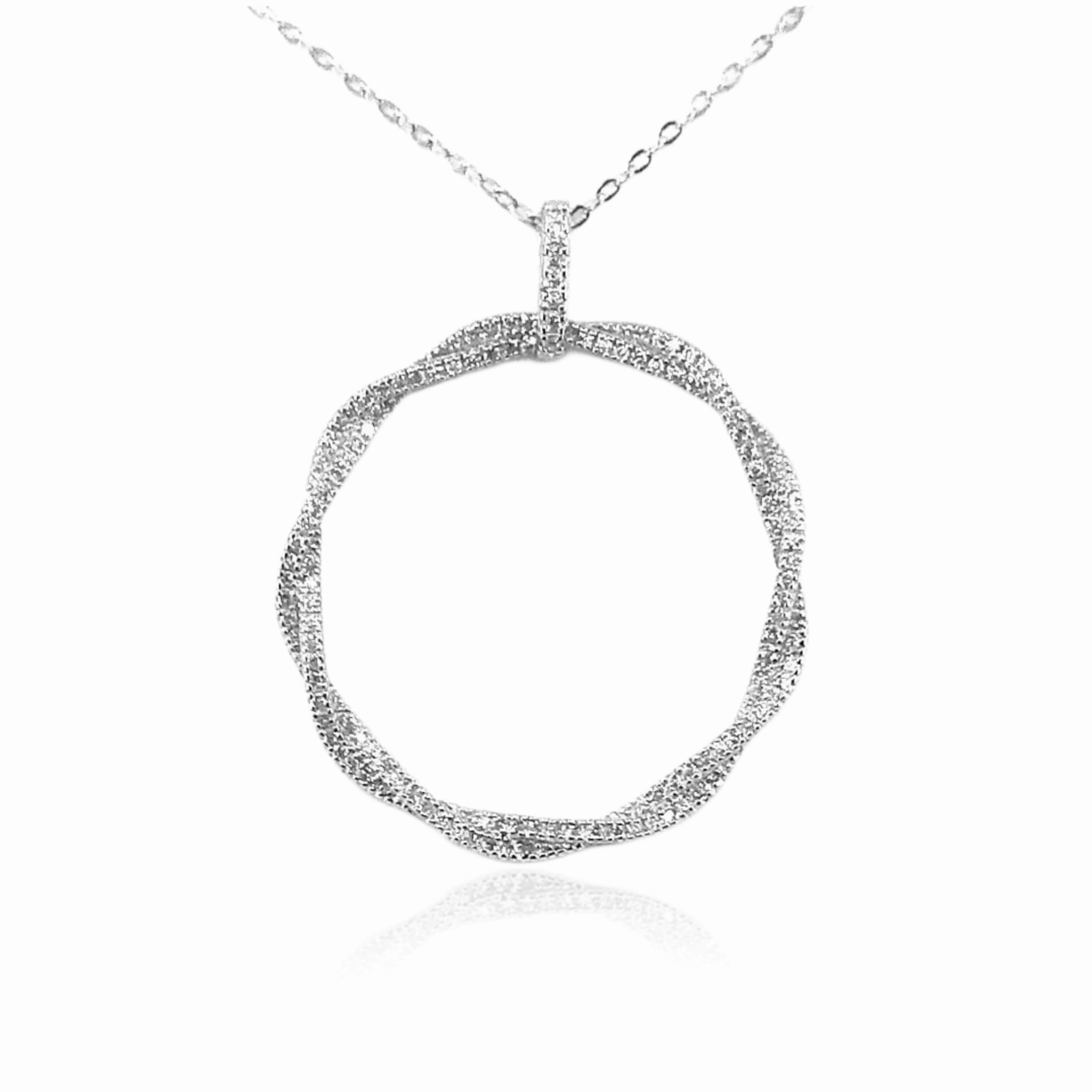 Sterling Silver Twisted Circle Pendant Necklace Charming Stones Polished Lines