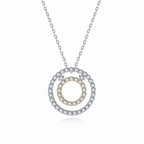 Sterling Silver Two Tone Circle Pendant Necklace on Diamond Cut Chain Formal Gift Graceful Beauty