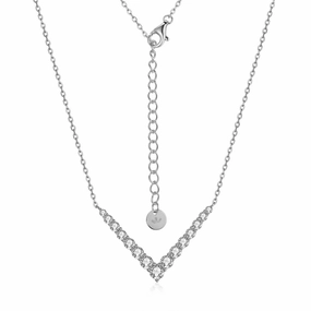 Sterling Silver V Shaped Graduated CZ Bar Necklace Everyday Shine
