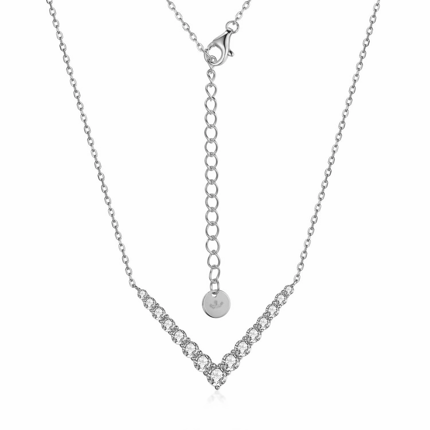 Sterling Silver V Shaped Graduated CZ Bar Necklace Everyday Shine