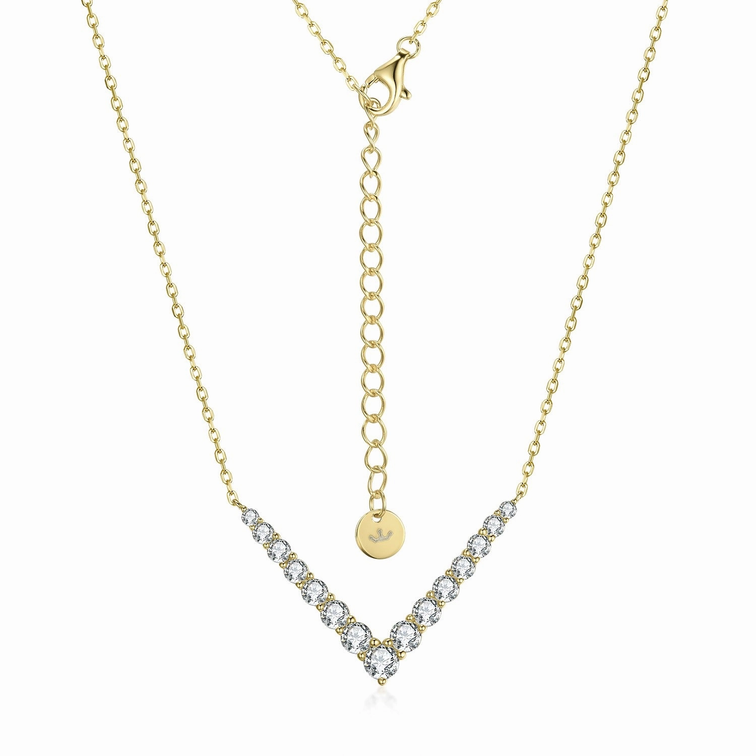 Sterling Silver V Shaped Graduated CZ Bar Necklace Minimal accessory Classic Detailing