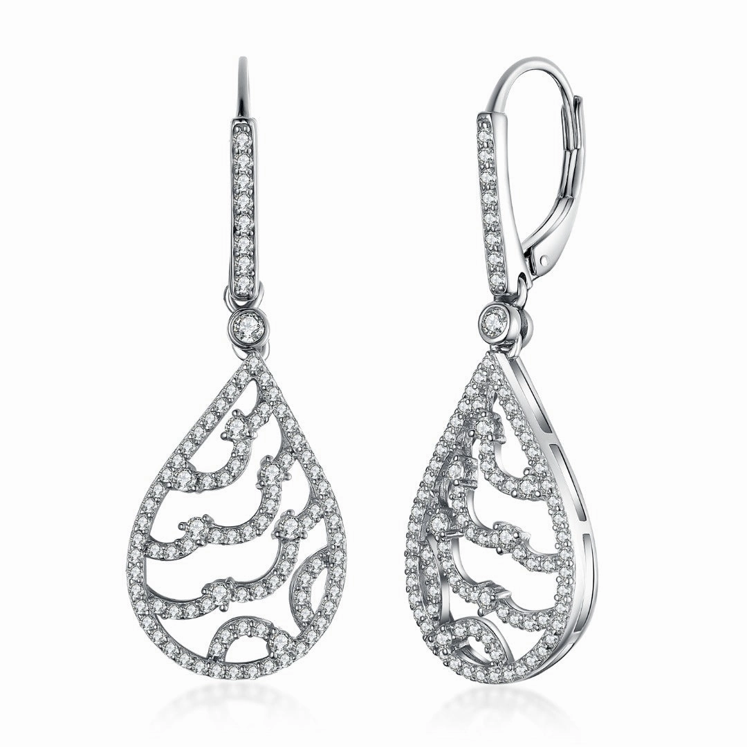 Sterling Silver Wavy Micropave CZ Teardrop Earring youth choice