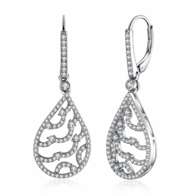 Sterling Silver Wavy Micropave CZ Teardrop Earring youth choice