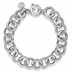 Bold Touch Sterling Silver White Sapphire Bujukan 7.5 Inch Link Chain Tennis Bracelet
