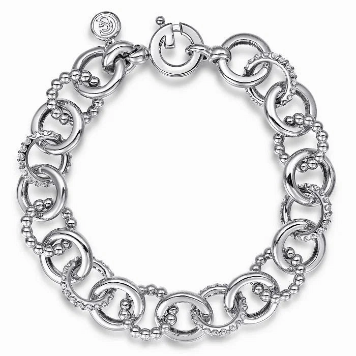 Bold Touch Sterling Silver White Sapphire Bujukan 7.5 Inch Link Chain Tennis Bracelet