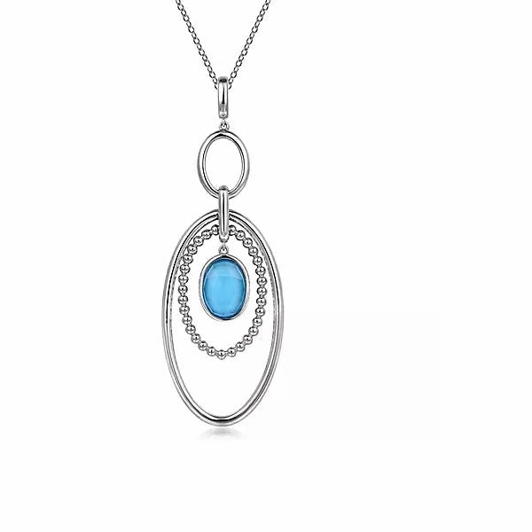 Simple Adornment Sterling Sliver Rock Crystal & Turquoise Doublet Drop Necklace.