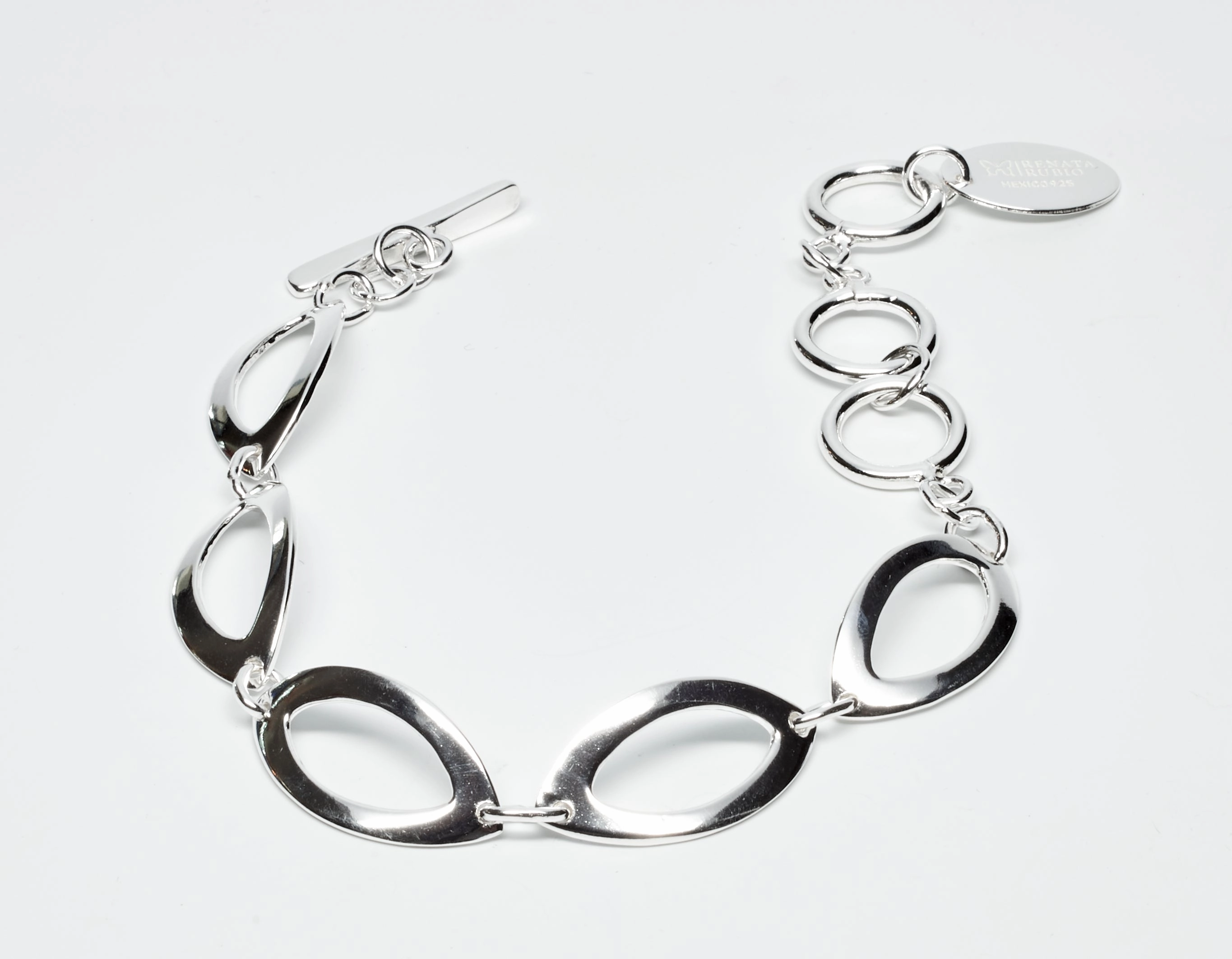 Playful Accent Marquise Sterling Silver Link Bracelet