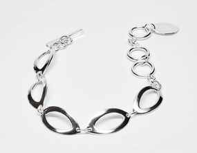Playful Accent Marquise Sterling Silver Link Bracelet