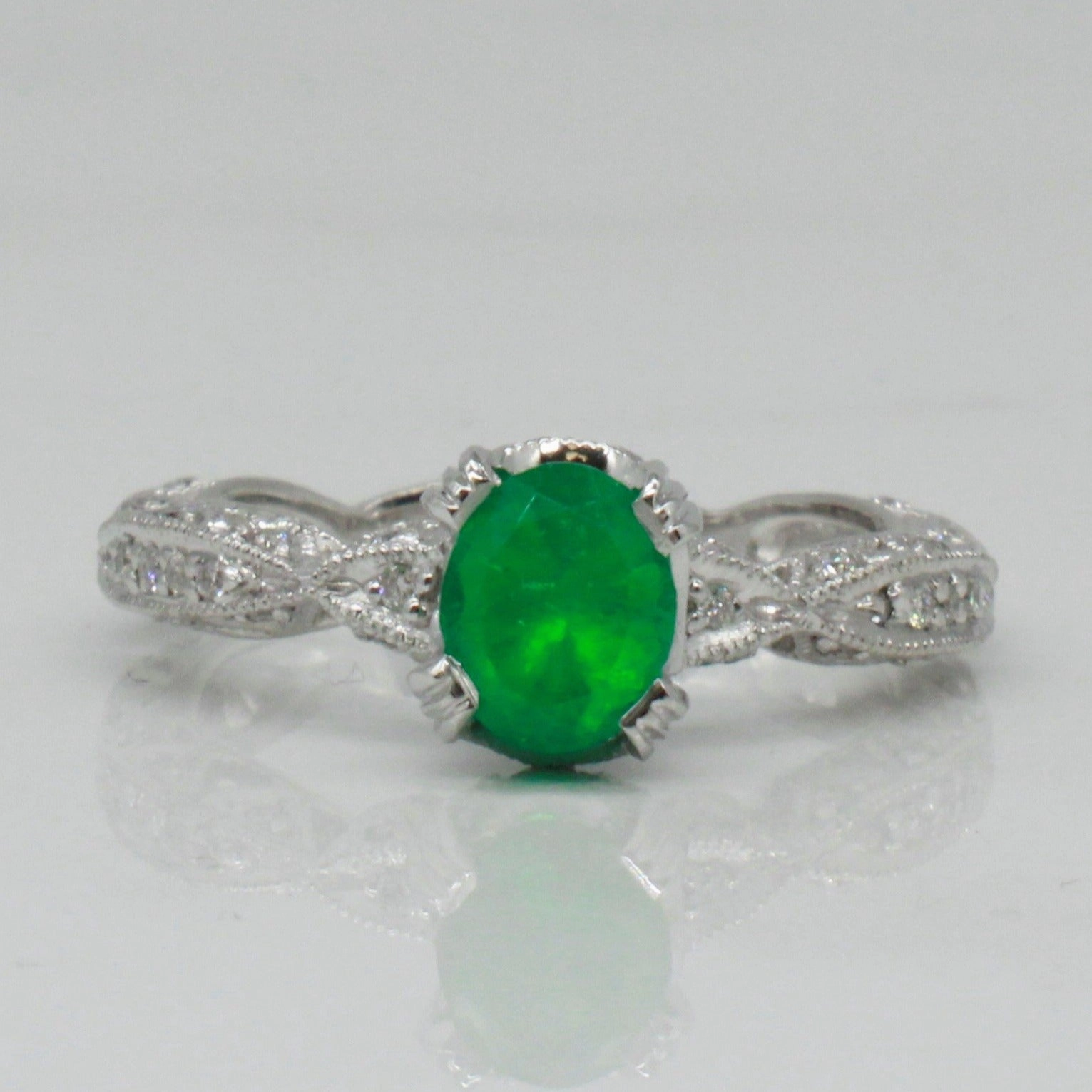 Refined Accessory Milgrain Emerald & Diamond Engagement Ring | 0.77ct, 0.28ctw | SZ 6 |
