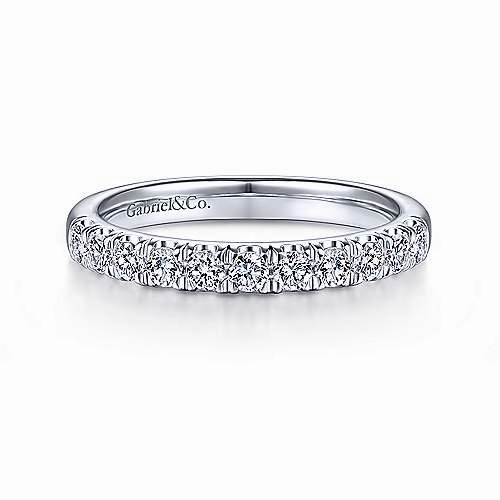 Stylish Accent Prong Set Round Diamond Wedding Band .48 Cttw 14k White Gold