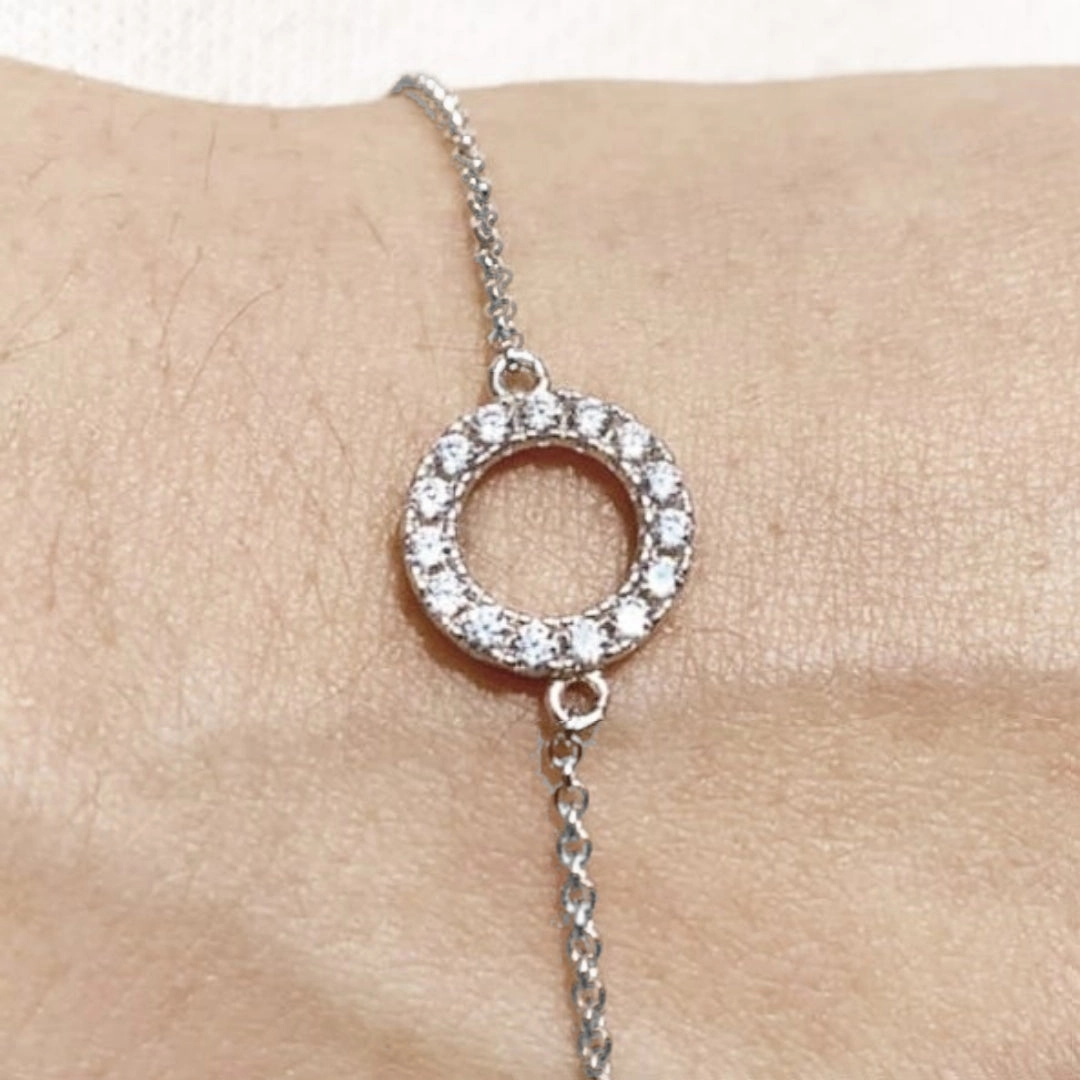Sterling Silver Small CZ Circle Bracelet Distinct Form Luminous Sparkle