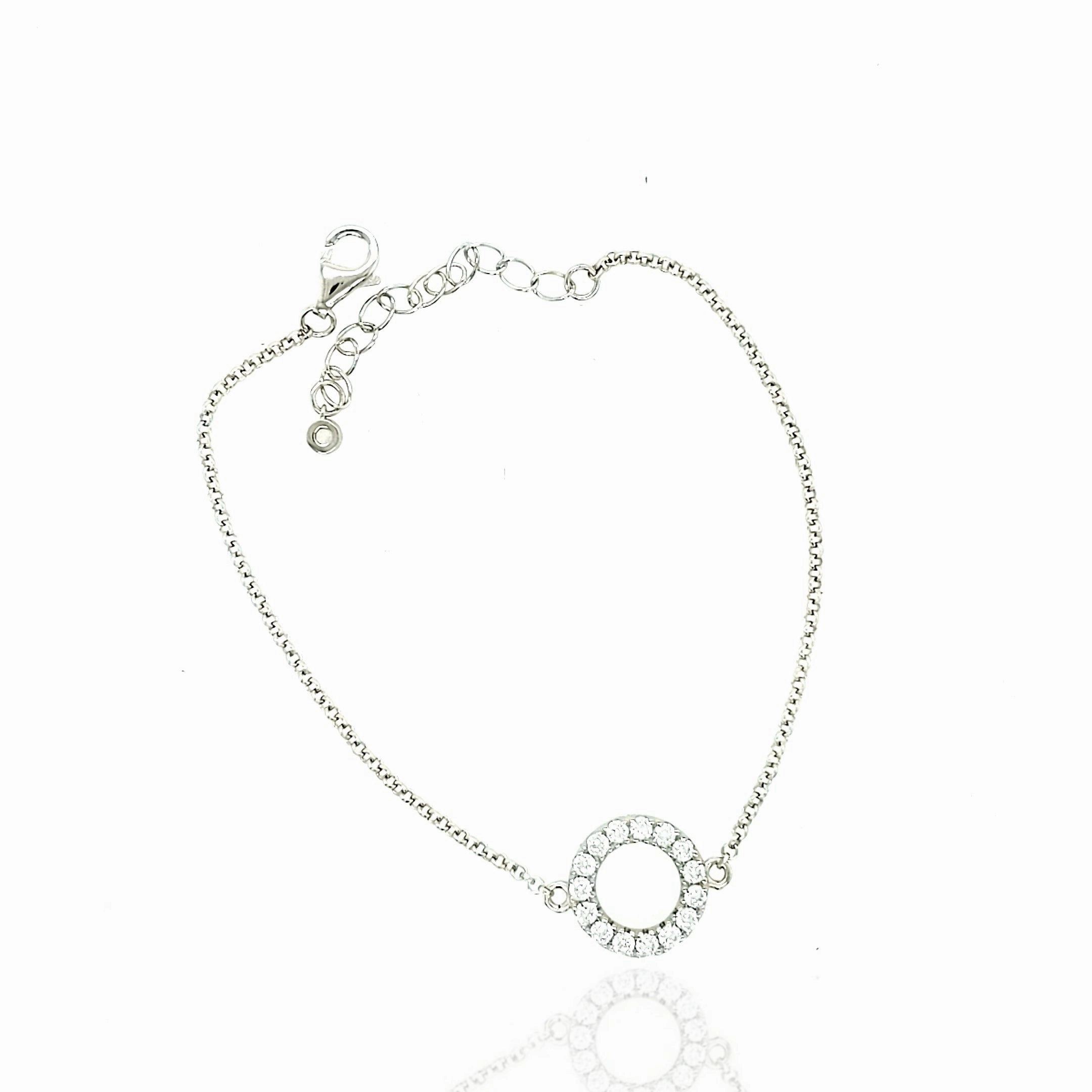 Shiny Jewelry Touch Glam Ready Sterling Silver Small CZ Circle Bracelet