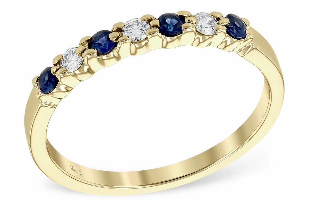 14K Yellow Gold 1/4cttw Diamond And Blue Sapphire Anniversary Ring Durable piece