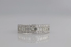Comfortable Work Fashionable Object Baguette With Round Diamond Ring 14k White Gold