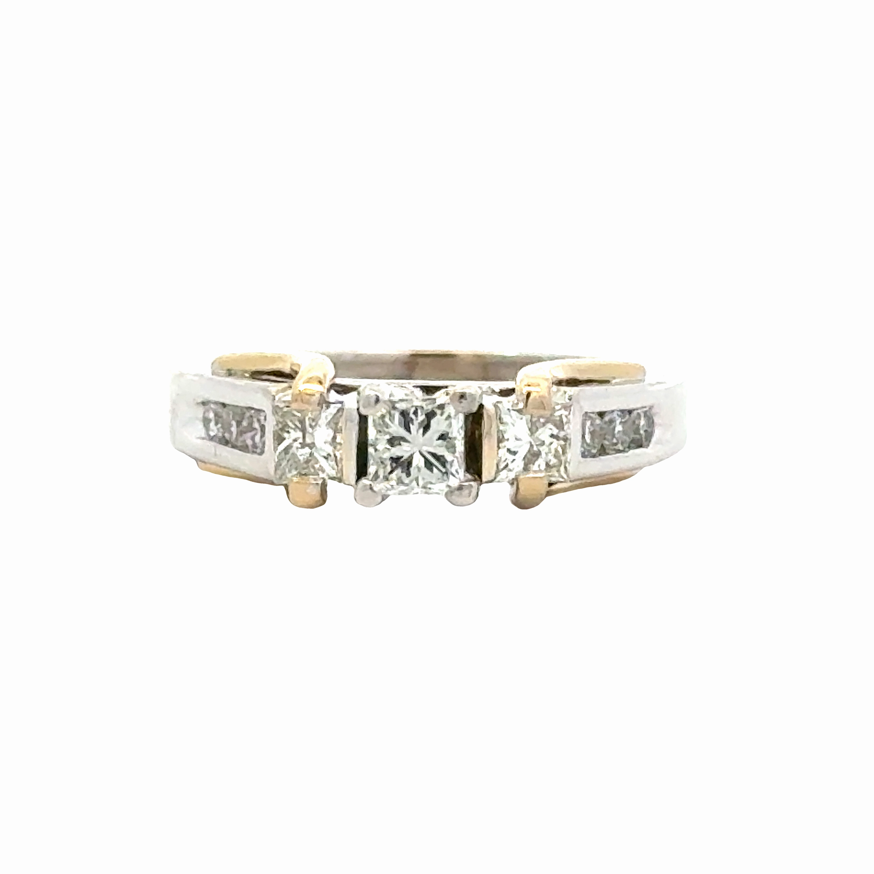 14 Karat White/Yellow 3 Stone Engagement Ring (.57cttw) Easy Style Polished Accessory