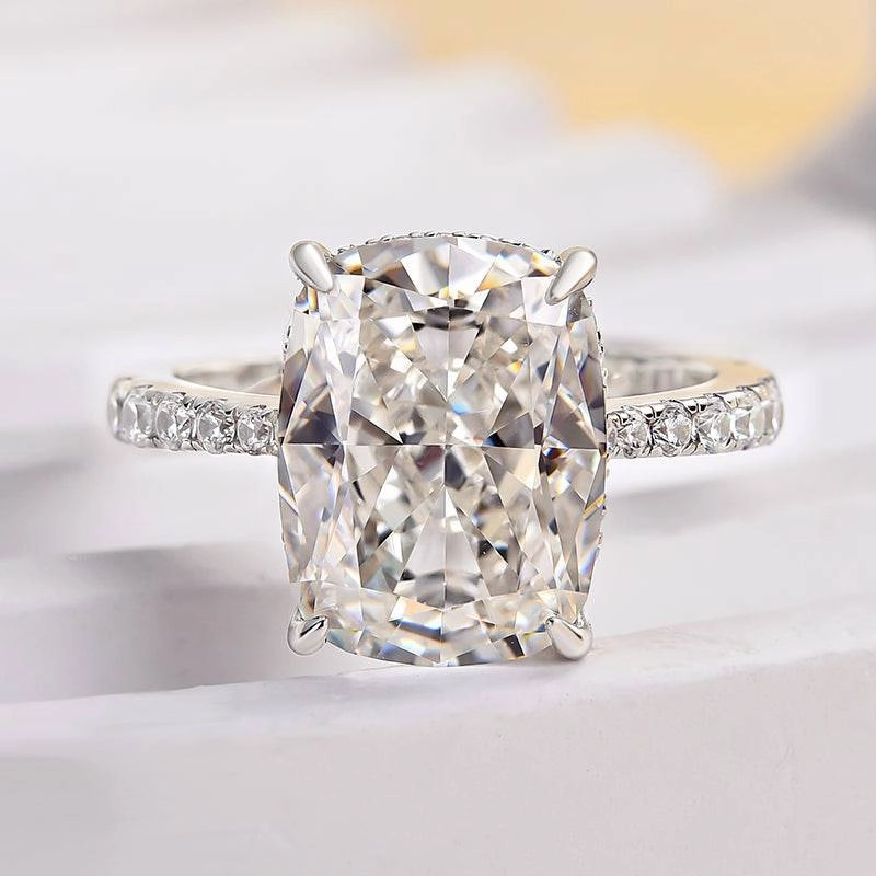 Louily Exclusive Crushed Ice Cushion Cut Engagement Ring For Women In Sterling Silver Fresh Accent Chic Line