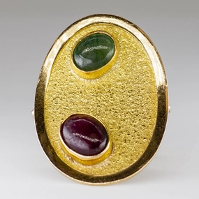 Delicate Fit Ruby and Emerald Cabochon Ring | 1.4 ctw, 1.1 ctw| SZ 8.5 |