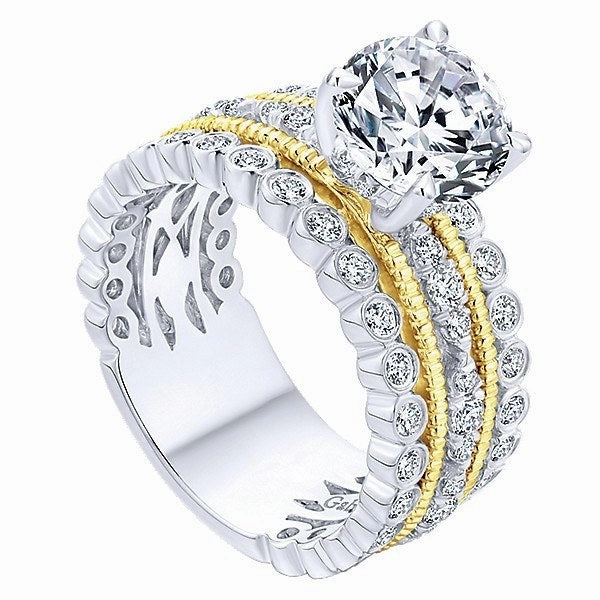 Vintage Style Stacked Diamond Ring  1.02 Cttw 14K Gold 312A Beauty Accessory Embossed Pattern