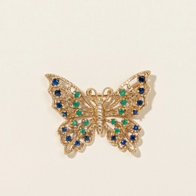 Modern Mood Modern Attire Sapphire & Emerald Butterfly Brooch | 0.56ctw, 0.25ctw |