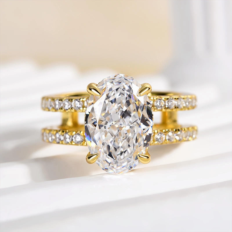 Shiny Lines Natural Finish Louily Special Oval Cut Split Shank DesigncEngagement Ring